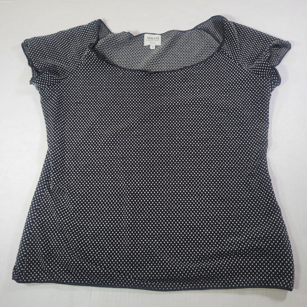 Armani Collezioni Womens Black & White Polka Dot Cap Sleeve Top Size 14